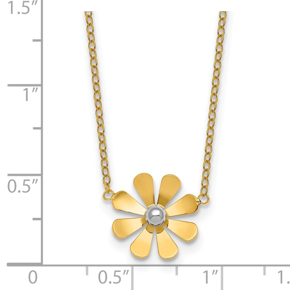 14K Yellow Gold Polished Daisy 18 inch Necklace