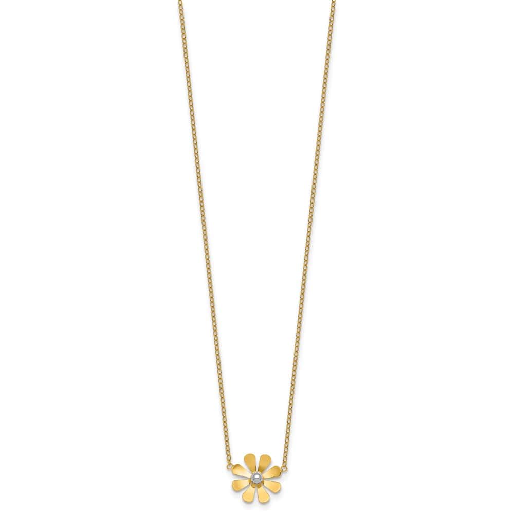 14K Yellow Gold Polished Daisy 18 inch Necklace