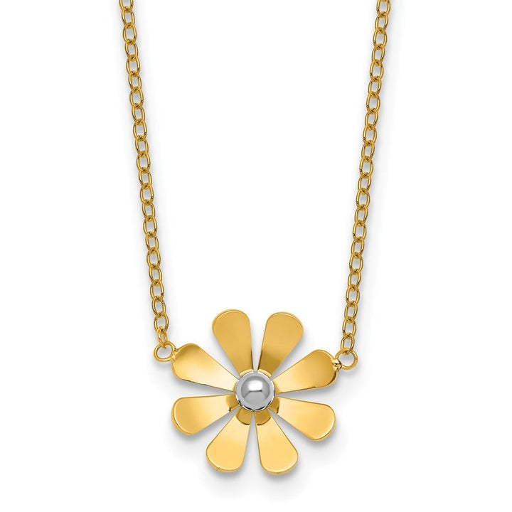 14K Yellow Gold Polished Daisy 18 inch Necklace