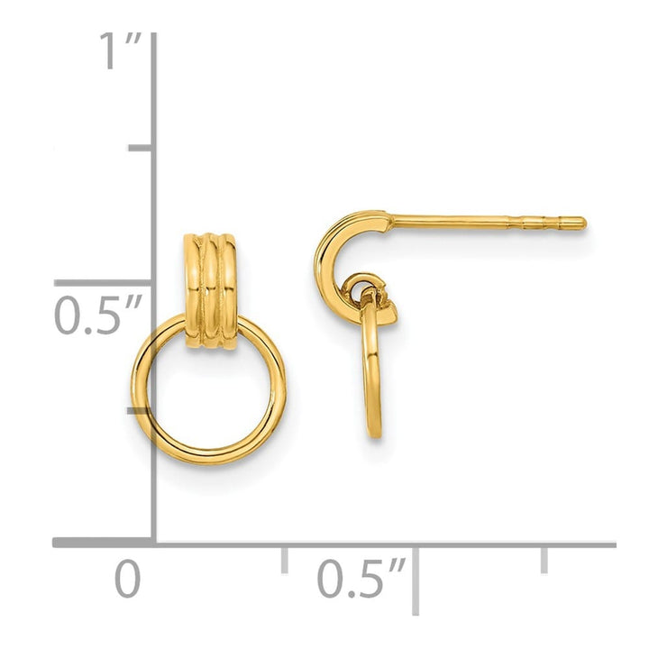 14K Yellow Gold Polished Dangle Circle Post Earrings, view 4 of 4