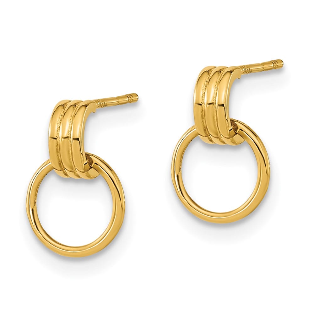 14K Yellow Gold Polished Dangle Circle Post Earrings, view 2 of 4