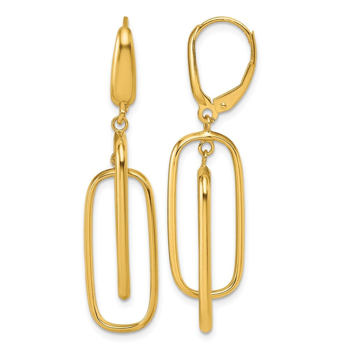14K Yellow Gold Polished Dangle Rectangles Leverback Earrings, view 1 of 3