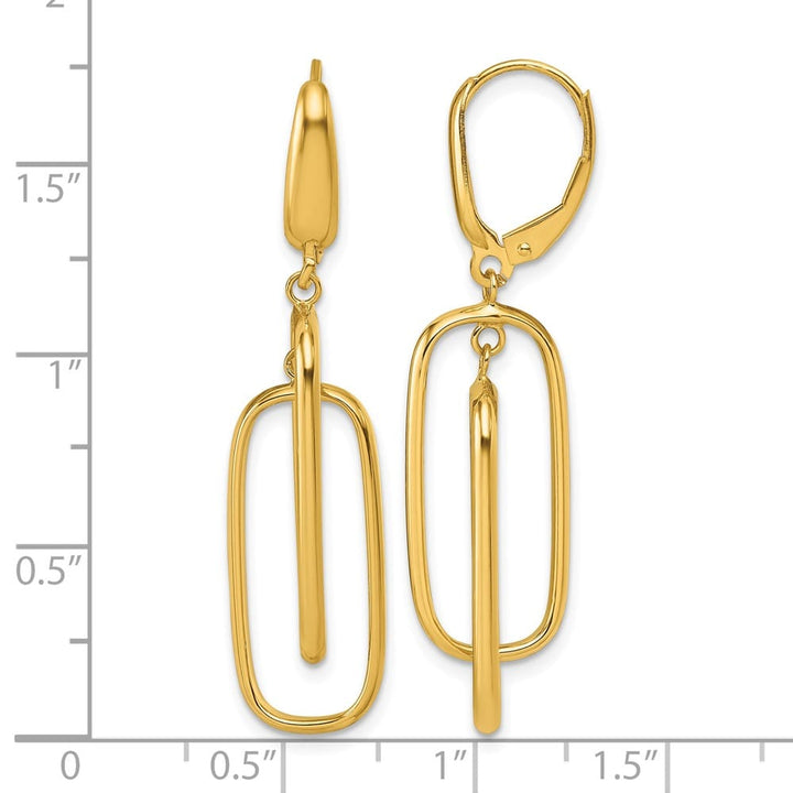 14K Yellow Gold Polished Dangle Rectangles Leverback Earrings, view 3 of 3