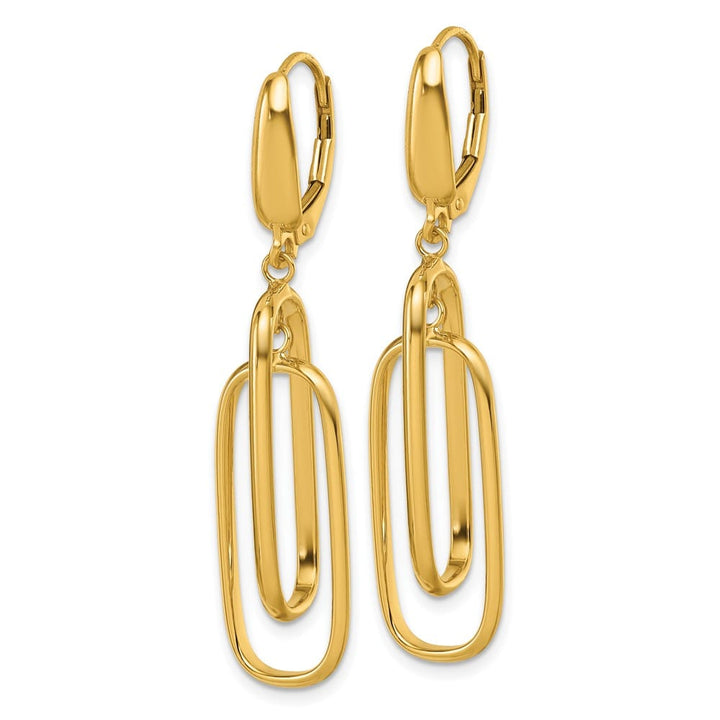 14K Yellow Gold Polished Dangle Rectangles Leverback Earrings, view 2 of 3