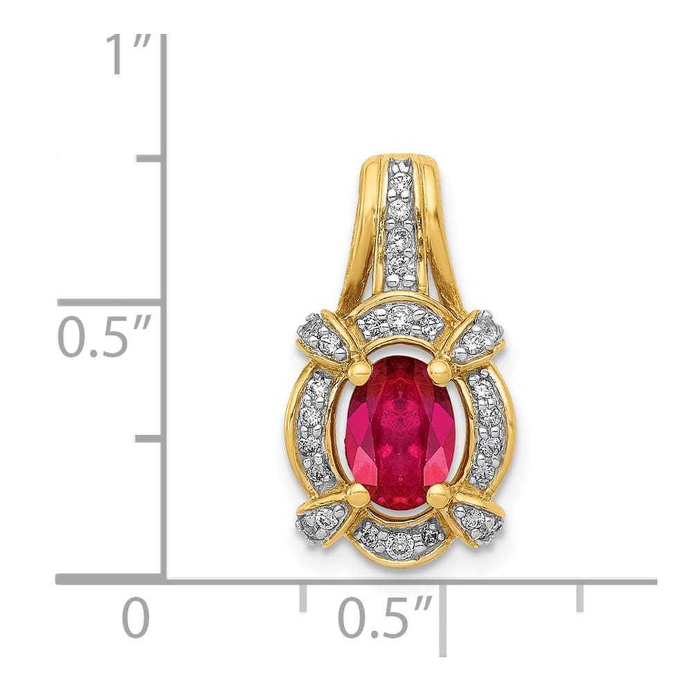 14K Yellow Gold Polished Diamond and 7x5mm Oval Ruby Vintage Pendant