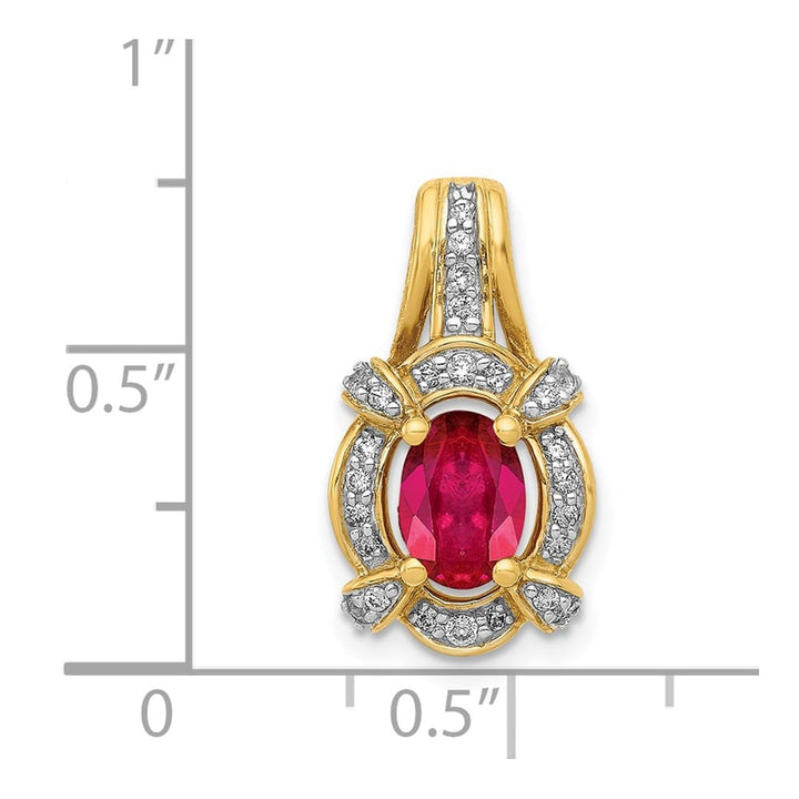 14K Yellow Gold Polished Diamond and 7x5mm Oval Ruby Vintage Pendant