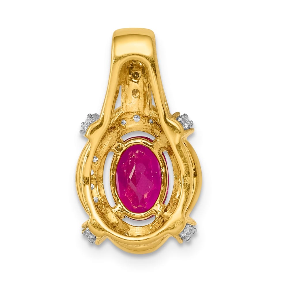 14K Yellow Gold Polished Diamond and 7x5mm Oval Ruby Vintage Pendant