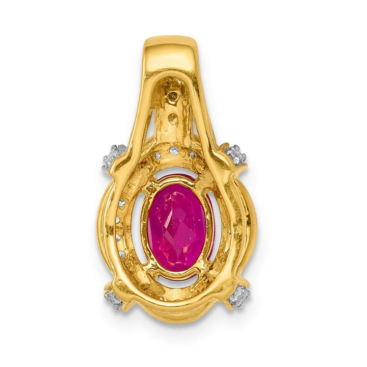 14K Yellow Gold Polished Diamond and 7x5mm Oval Ruby Vintage Pendant