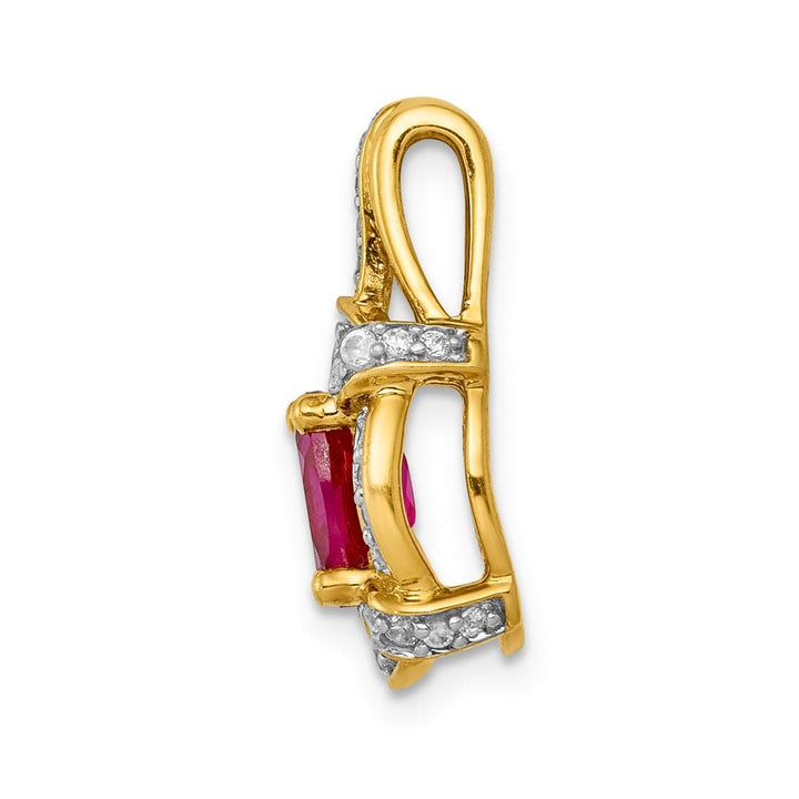 14K Yellow Gold Polished Diamond and 7x5mm Oval Ruby Vintage Pendant
