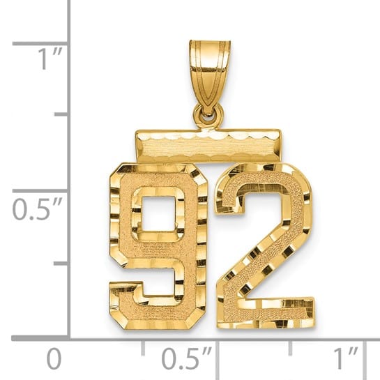 14K Yellow Gold Polished Diamond Cut Finish Medium Size Number 92 Charm Pendant