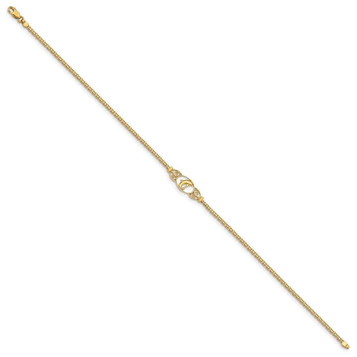 14K Yellow Gold Polished Dolphin and Filigree Bismark 9 Inch Anklet