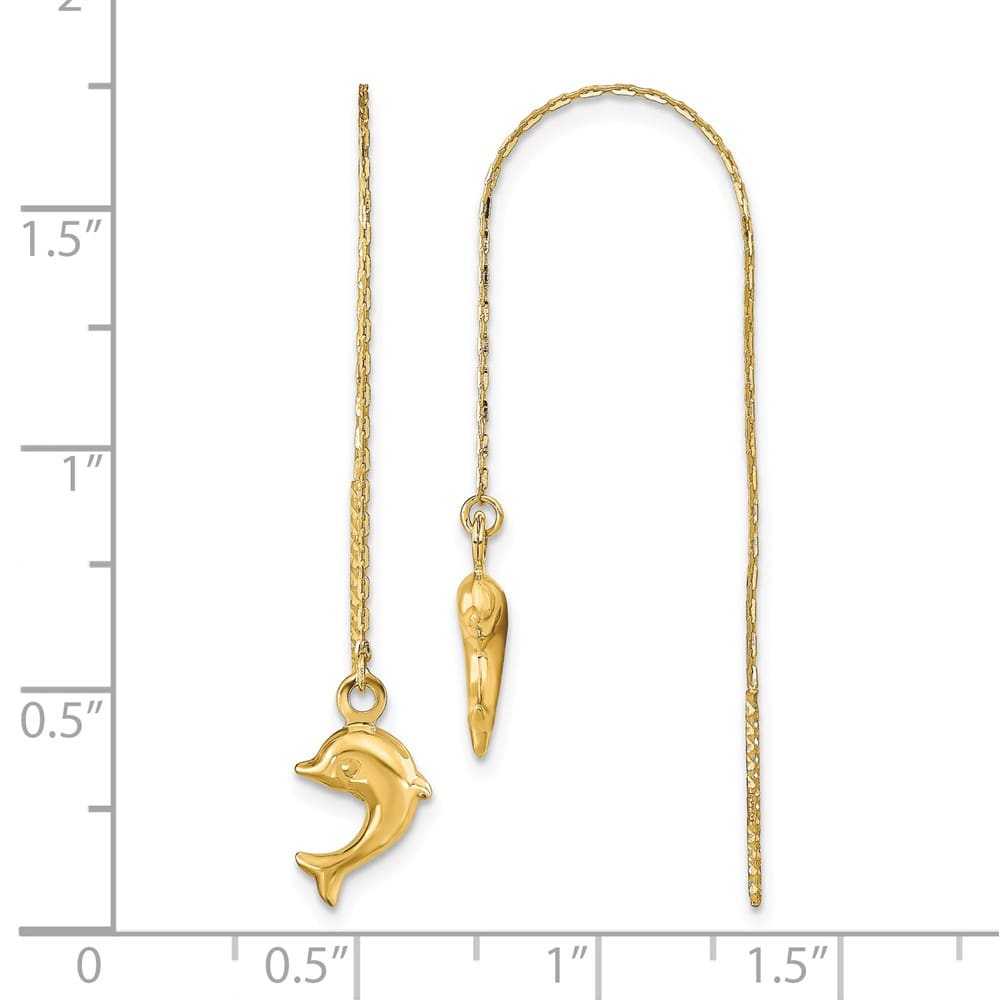 14K Yellow Gold Polished Dolphin Threader Earrings, view 4 of 4
