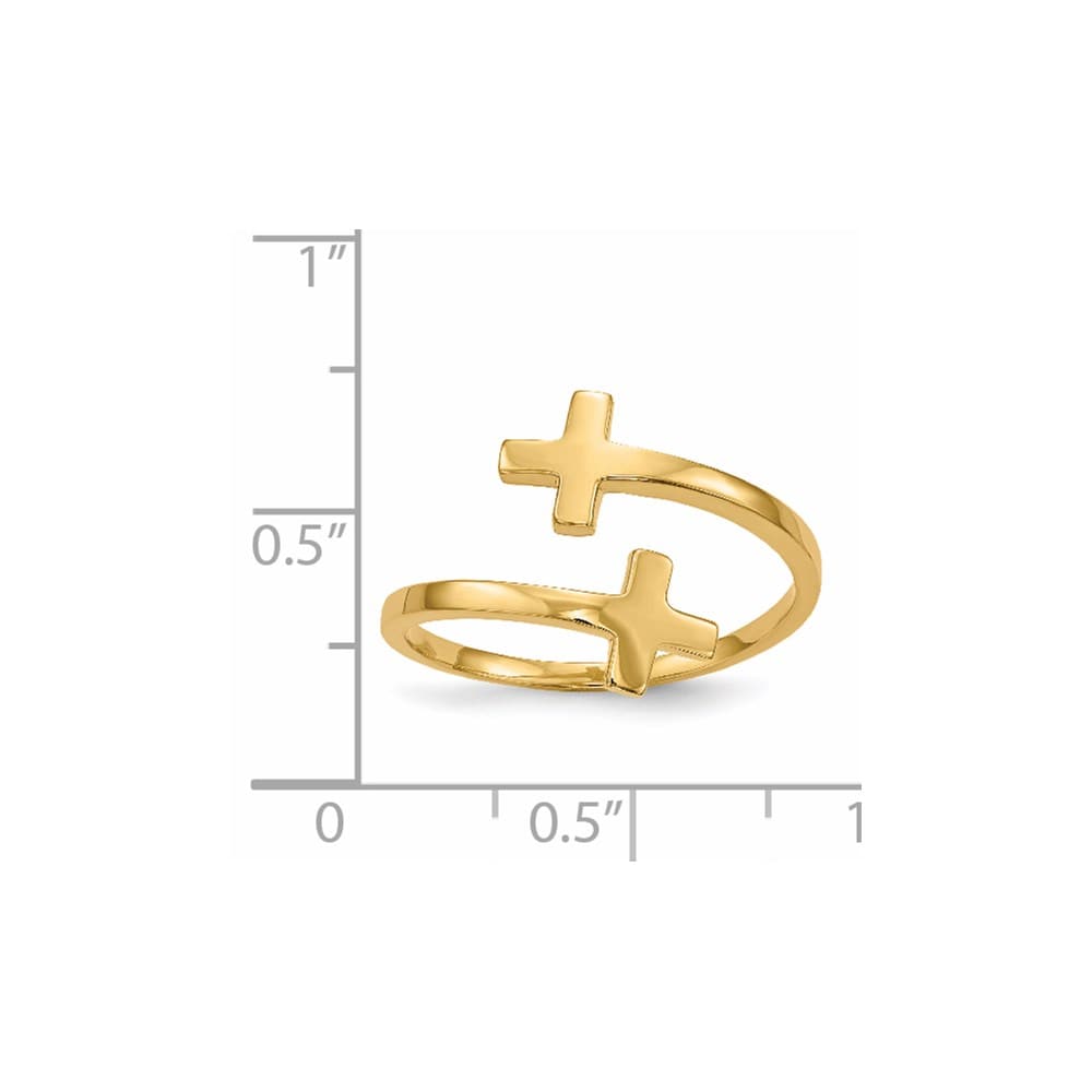 14k Yellow Gold Polished Double Cross Bypass Ring