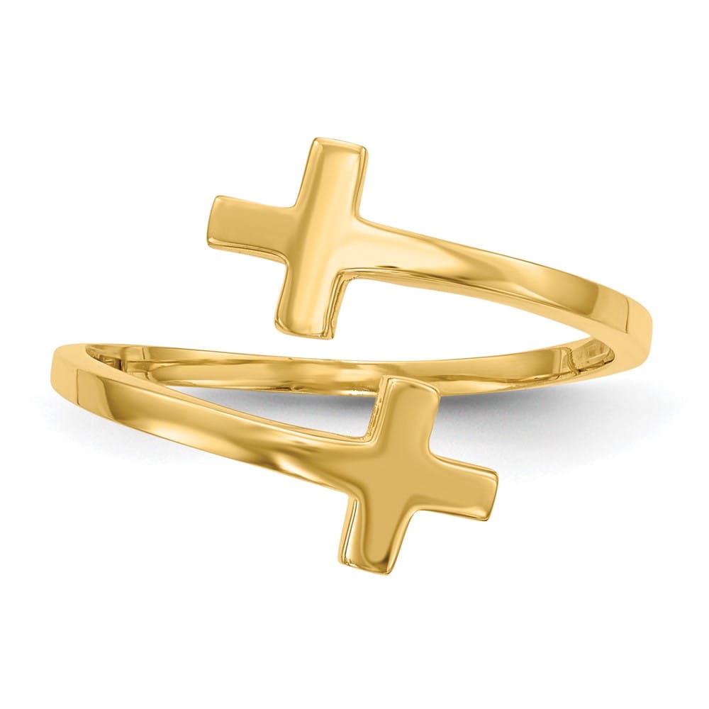 14k Yellow Gold Polished Double Cross Bypass Ring