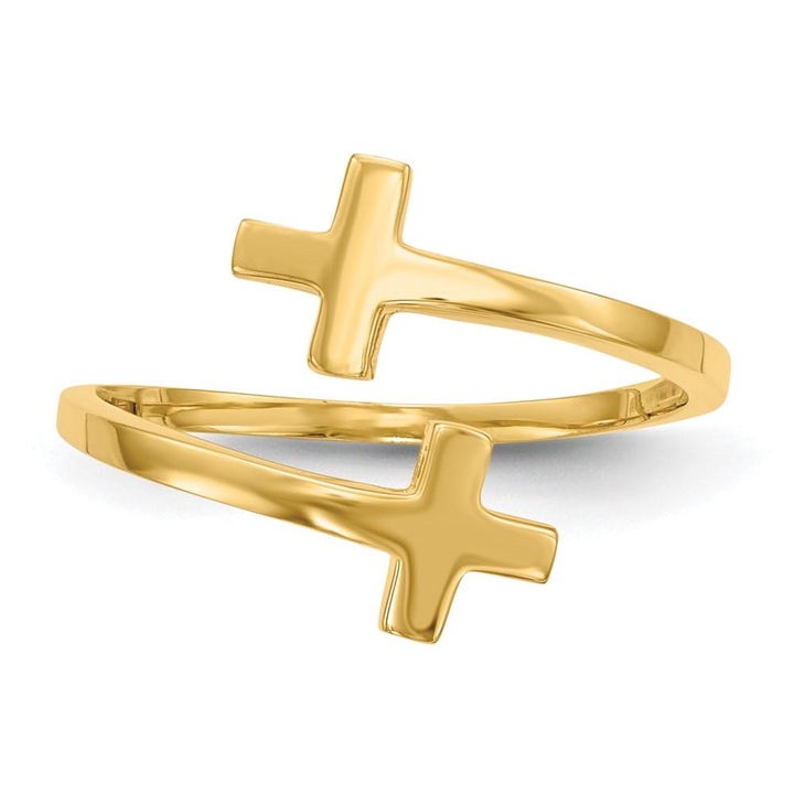 14k Yellow Gold Polished Double Cross Bypass Ring