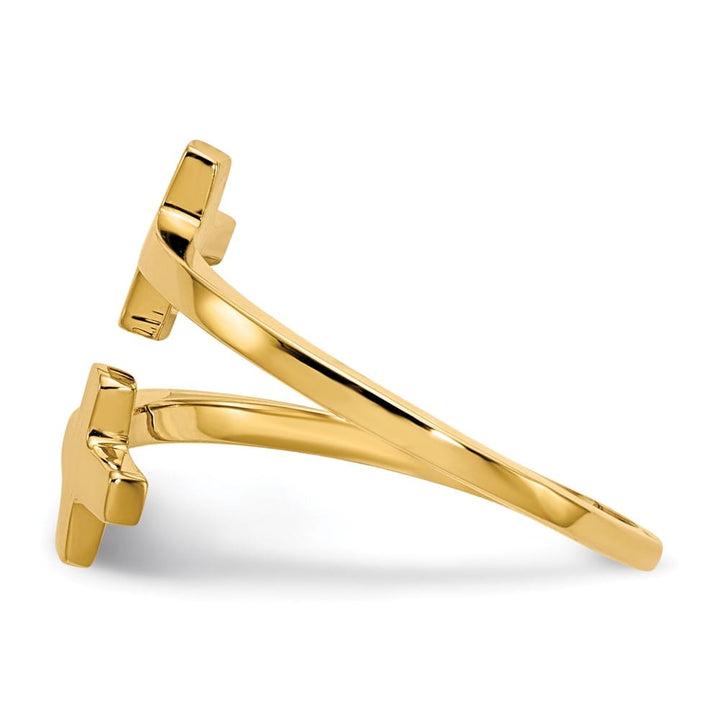 14k Yellow Gold Polished Double Cross Bypass Ring