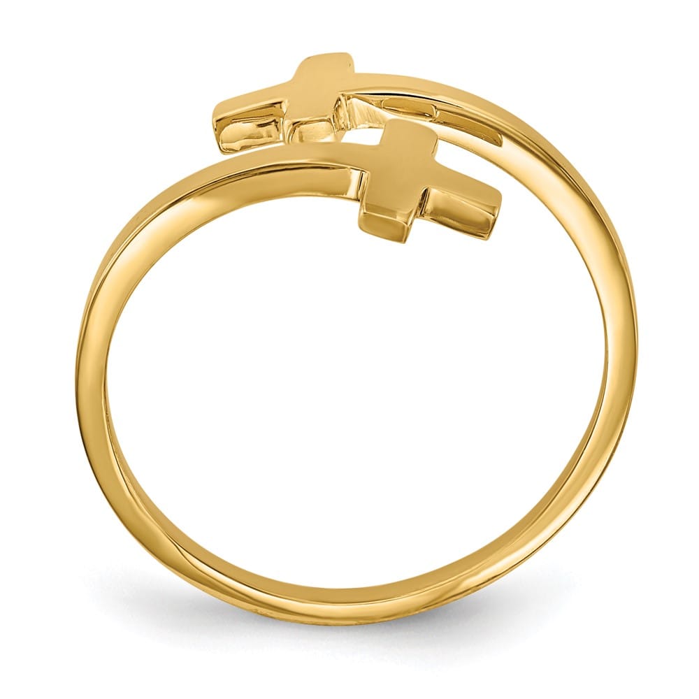14k Yellow Gold Polished Double Cross Bypass Ring