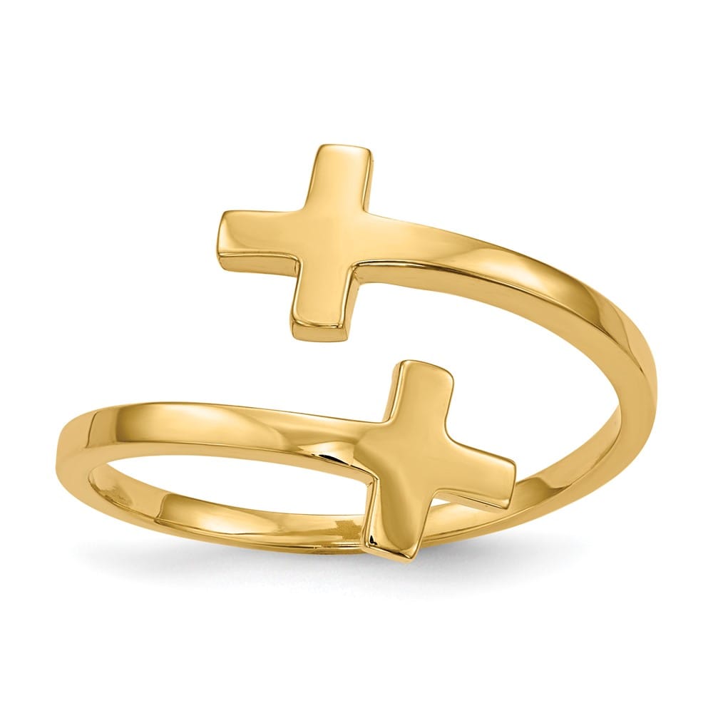 14k Yellow Gold Polished Double Cross Bypass Ring