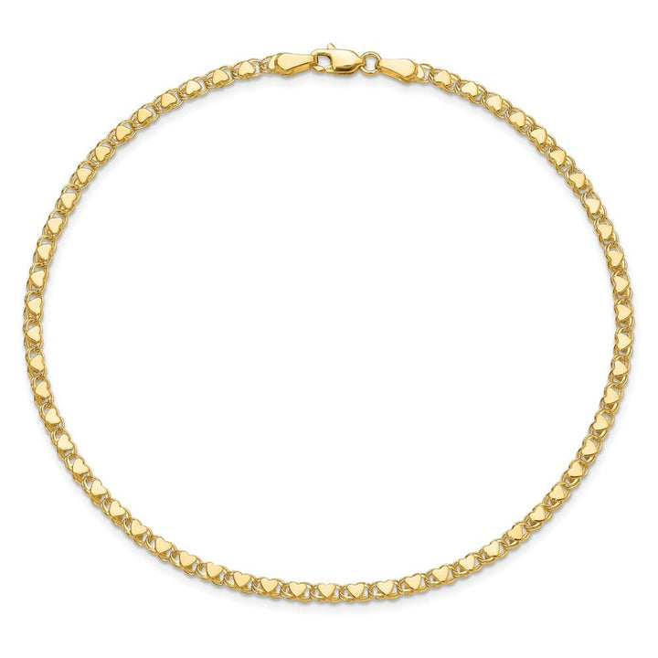 14K Yellow Gold Polished Double-Sided Hearts Double Link 9 Inch Anklet