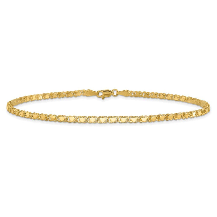 14K Yellow Gold Polished Double-Sided Hearts Double Link 9 Inch Anklet