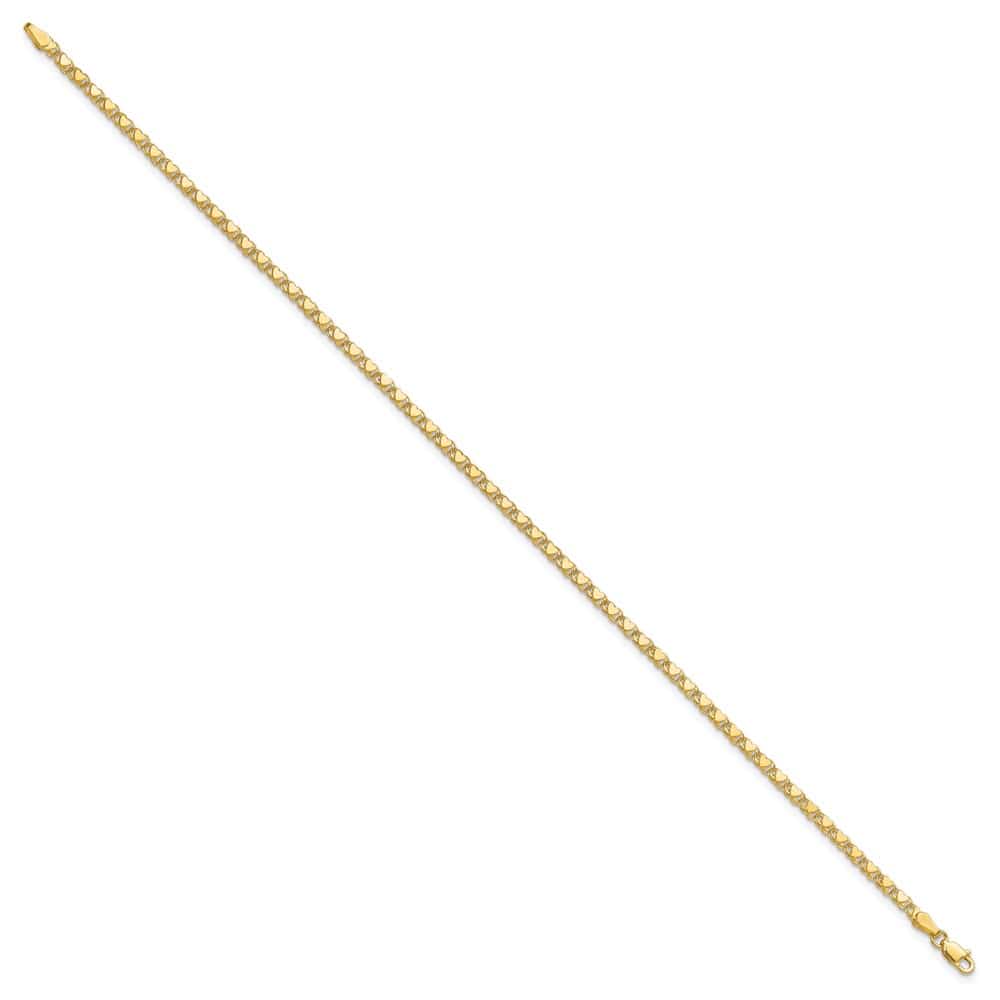 14K Yellow Gold Polished Double-Sided Hearts Double Link 9 Inch Anklet