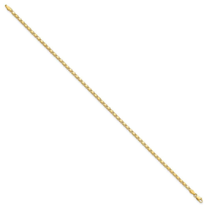 14K Yellow Gold Polished Double-Sided Hearts Double Link 9 Inch Anklet