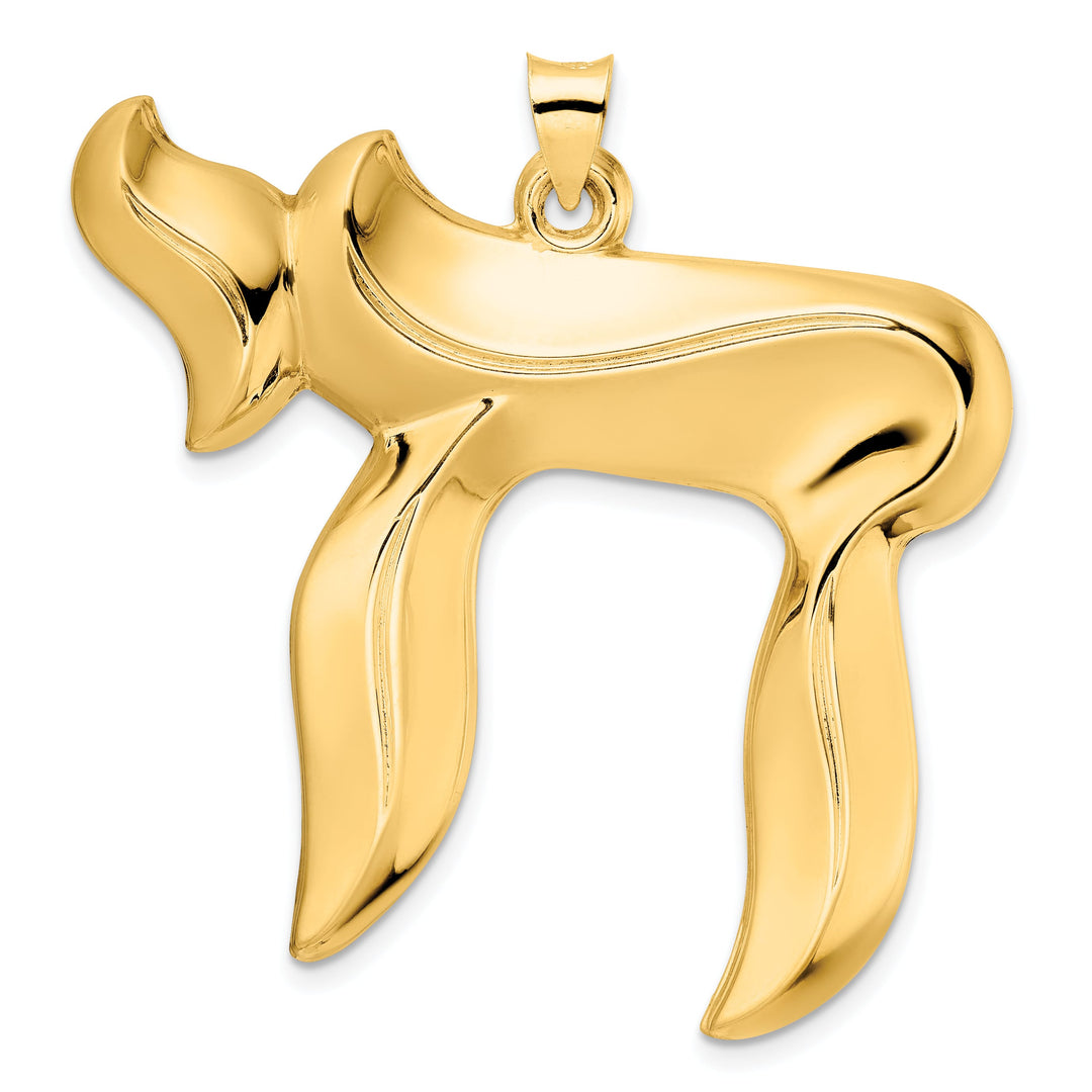14K Yellow Gold Polished Extra Large Solid Chai Symbol Pendant