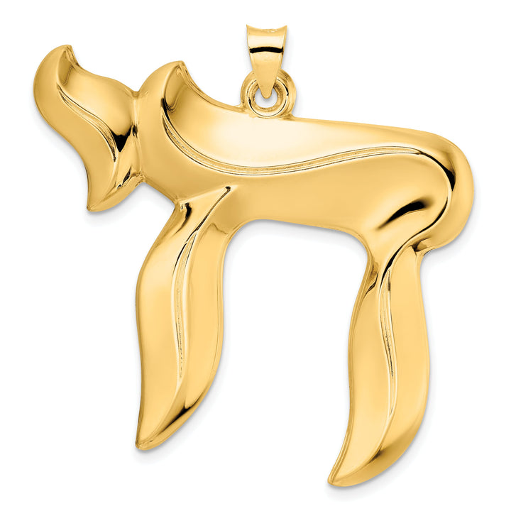 14K Yellow Gold Polished Extra Large Solid Chai Symbol Pendant
