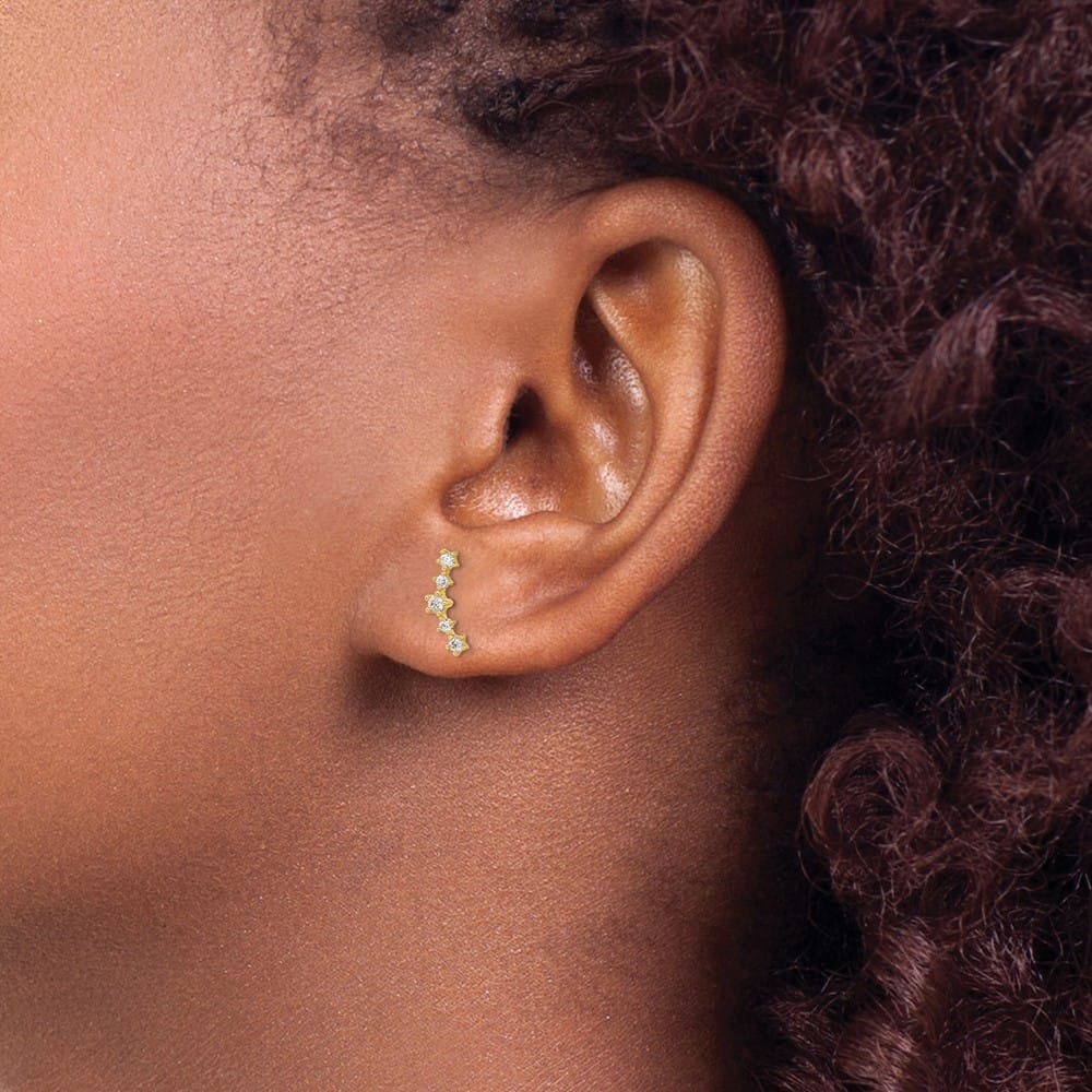 14K Yellow Gold Polished Fancy CZ Arc Post Earrings, view 3 of 4
