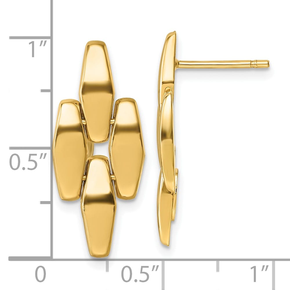 14K Yellow Gold Polished Fancy Link Geometric Dangle Post Earrings, view 3 of 4