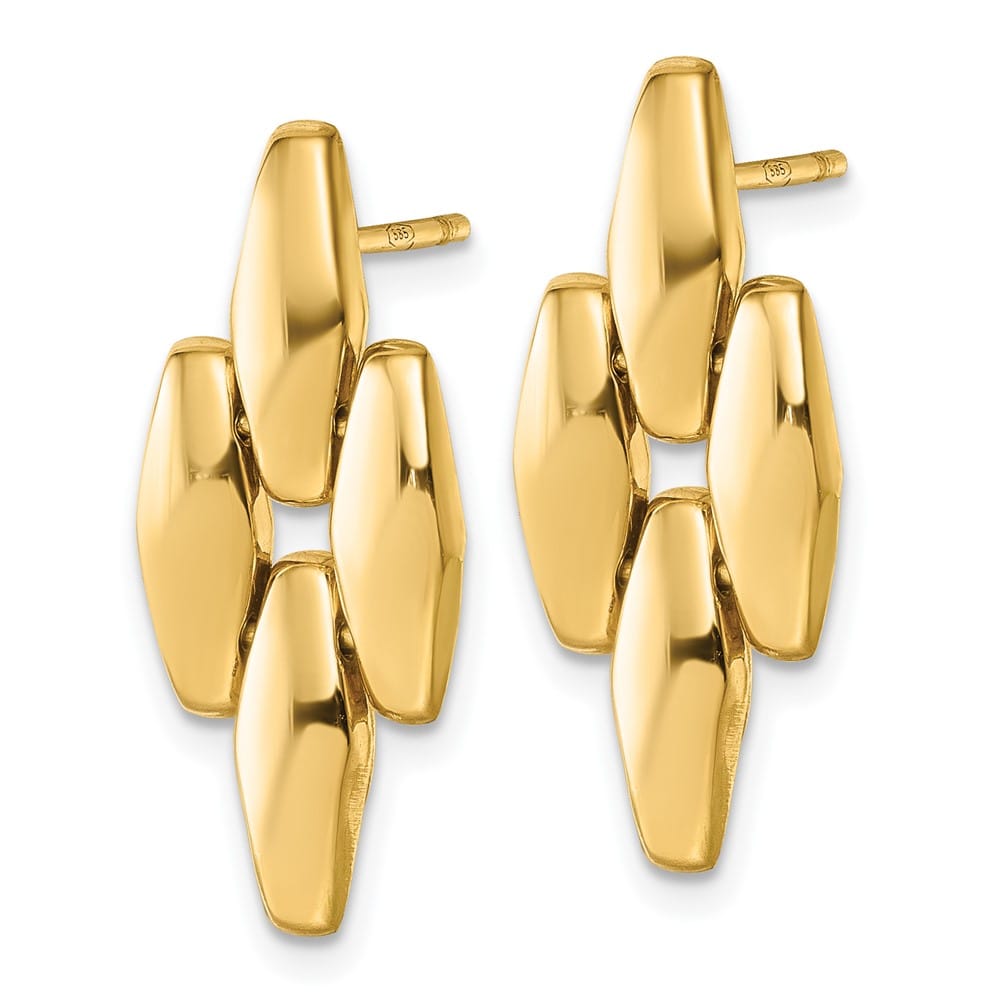 14K Yellow Gold Polished Fancy Link Geometric Dangle Post Earrings, view 2 of 4