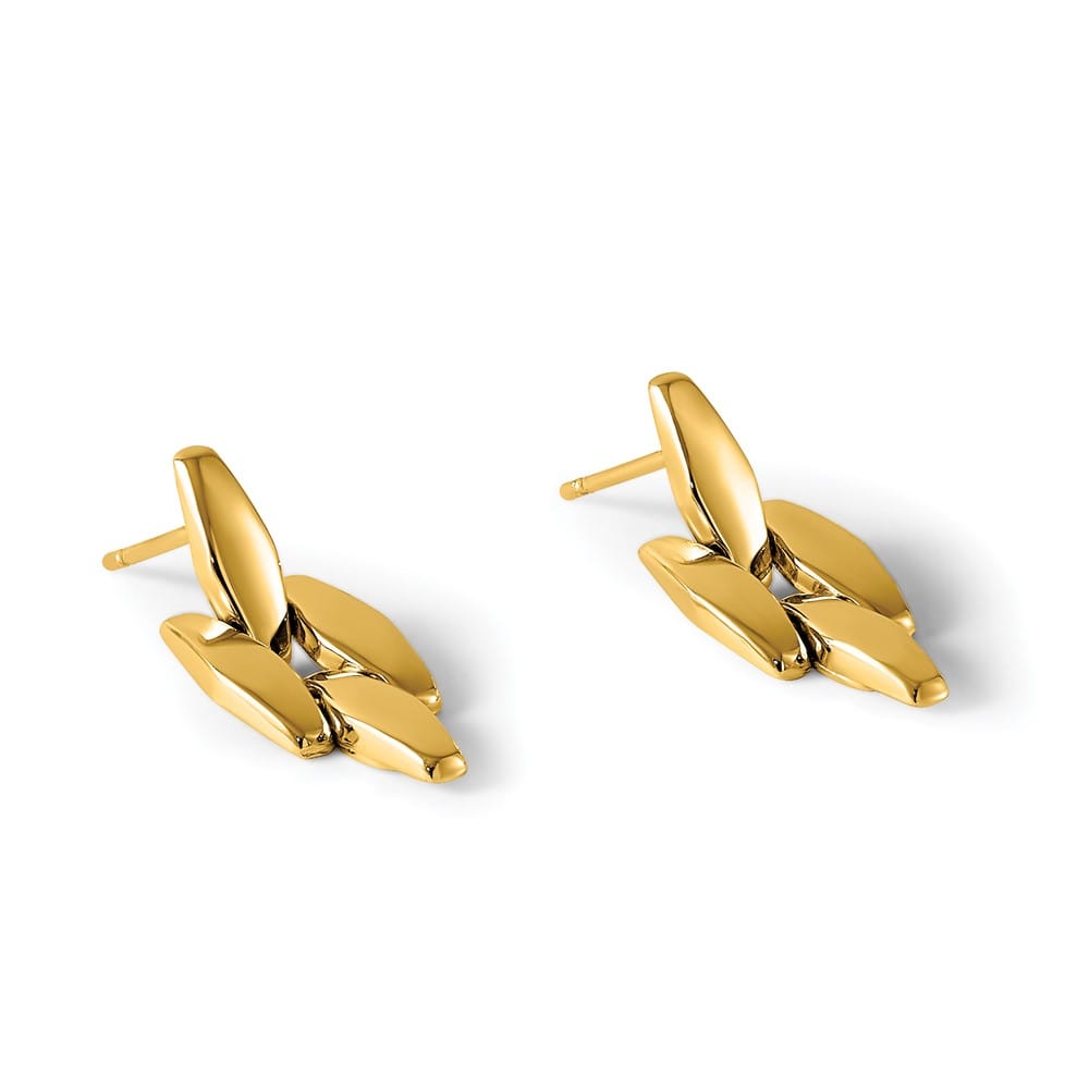 14K Yellow Gold Polished Fancy Link Geometric Dangle Post Earrings, view 4 of 4