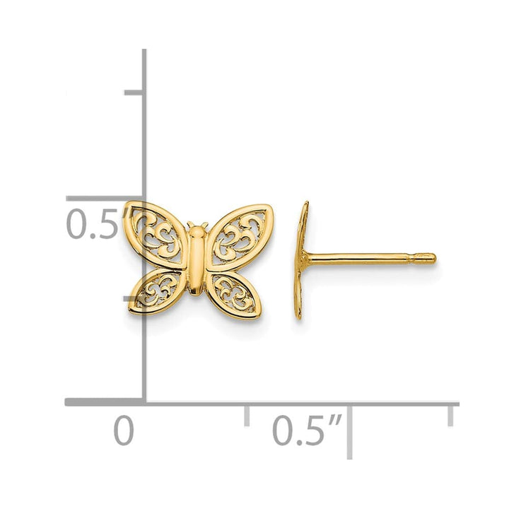 14K Yellow Gold Polished Filigree Butterfly Post Earrings, view 4 of 4