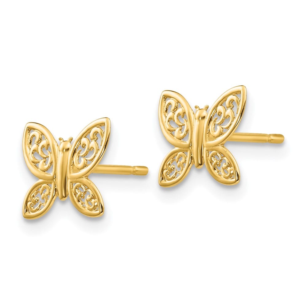 14K Yellow Gold Polished Filigree Butterfly Post Earrings, view 2 of 4