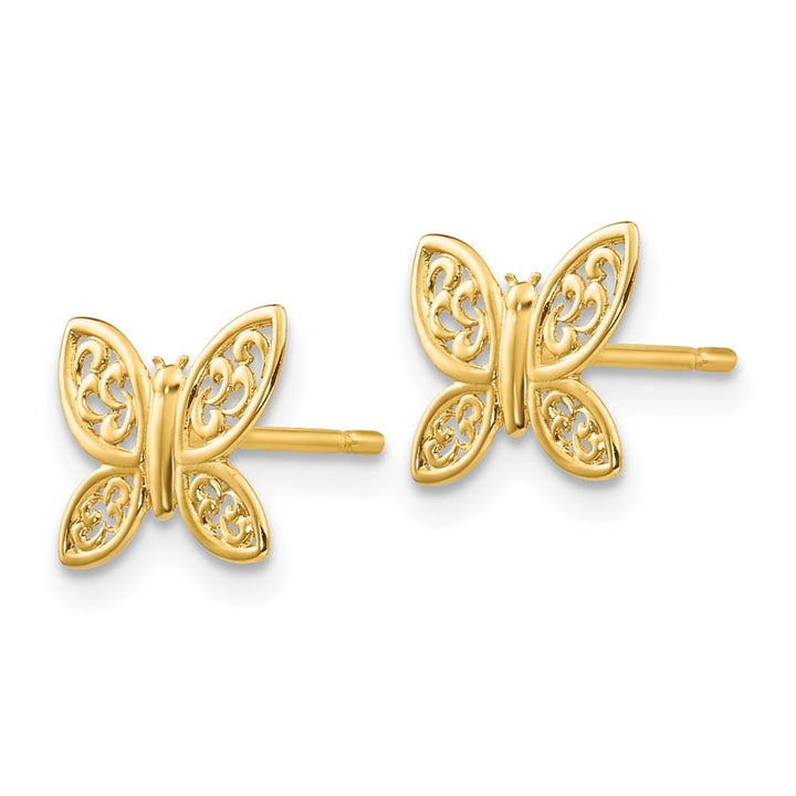 14K Yellow Gold Polished Filigree Butterfly Post Earrings, view 2 of 4