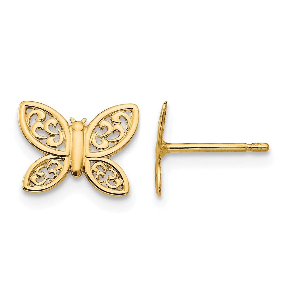 14K Yellow Gold Polished Filigree Butterfly Post Earrings, view 1 of 4