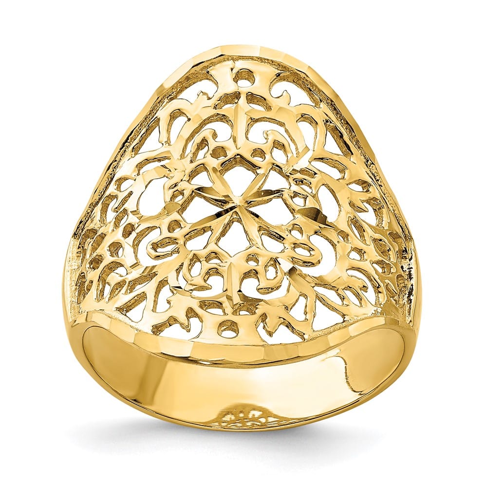 14k Yellow Gold Polished Filigree Ring Ladies Stock Size 7 Ring Are Refundable