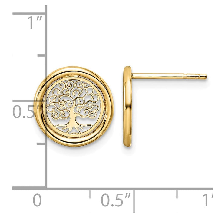 14K Yellow Gold Polished Filigree Tree of Life in Circle Post Earrings, view 4 of 4