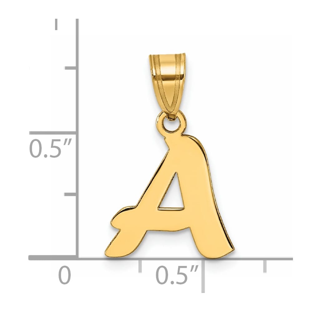 14k Yellow Gold Polished Finish Script Design Letter A Initial Pendant