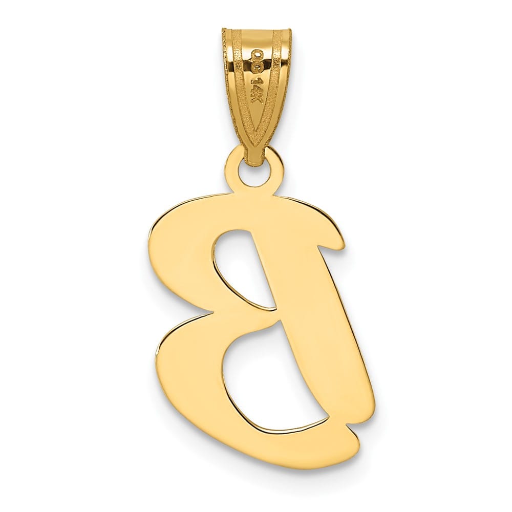 14k Yellow Gold Polished Finish Script Design Letter B Initial Pendant
