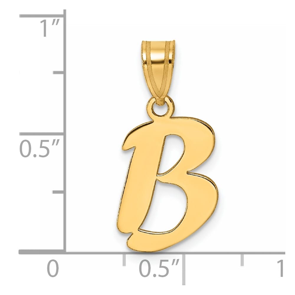 14k Yellow Gold Polished Finish Script Design Letter B Initial Pendant