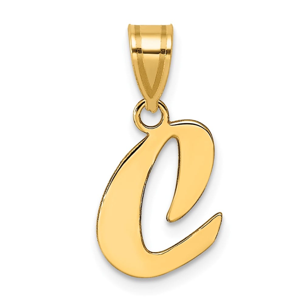 14k Yellow Gold Polished Finish Script Design Letter C Initial Pendant