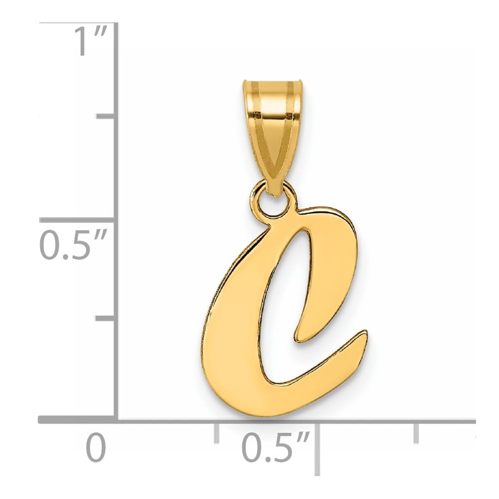14k Yellow Gold Polished Finish Script Design Letter C Initial Pendant