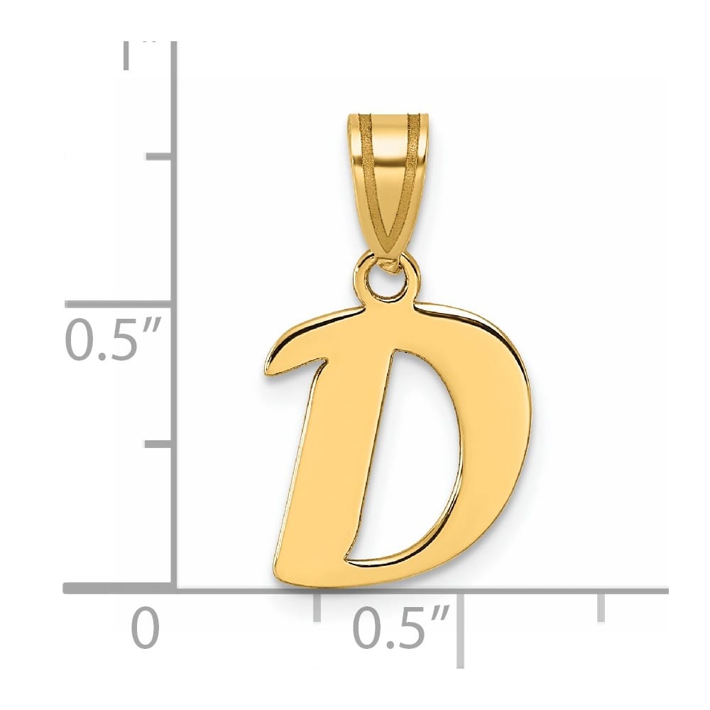 14k Yellow Gold Polished Finish Script Design Letter D Initial Pendant