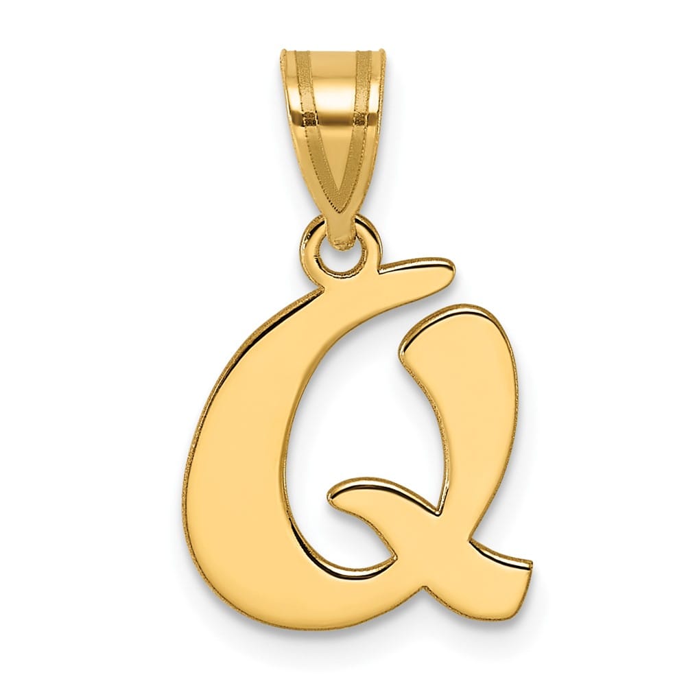 14k Yellow Gold Polished Finish Script Design Letter Q Initial Pendant