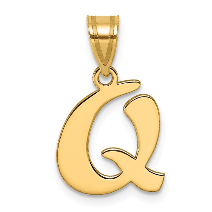 14k Yellow Gold Polished Finish Script Design Letter Q Initial Pendant