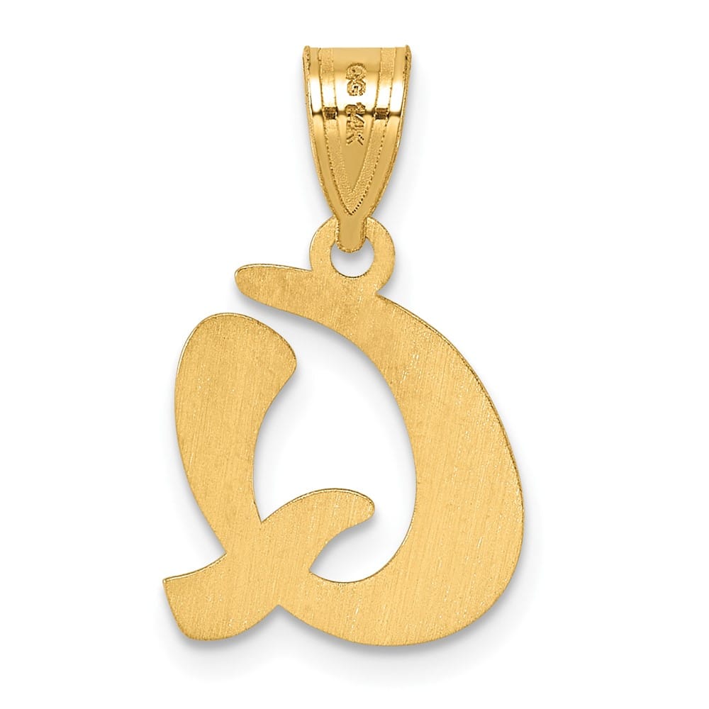 14k Yellow Gold Polished Finish Script Design Letter Q Initial Pendant