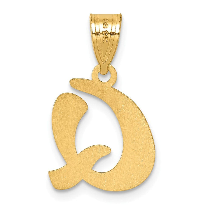 14k Yellow Gold Polished Finish Script Design Letter Q Initial Pendant