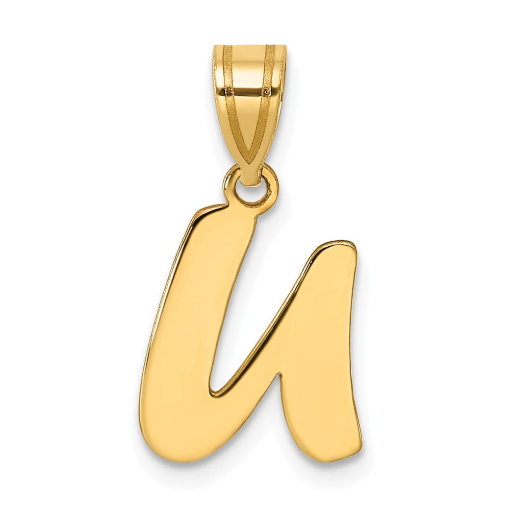 14k Yellow Gold Polished Finish Script Design Letter U Initial Pendant