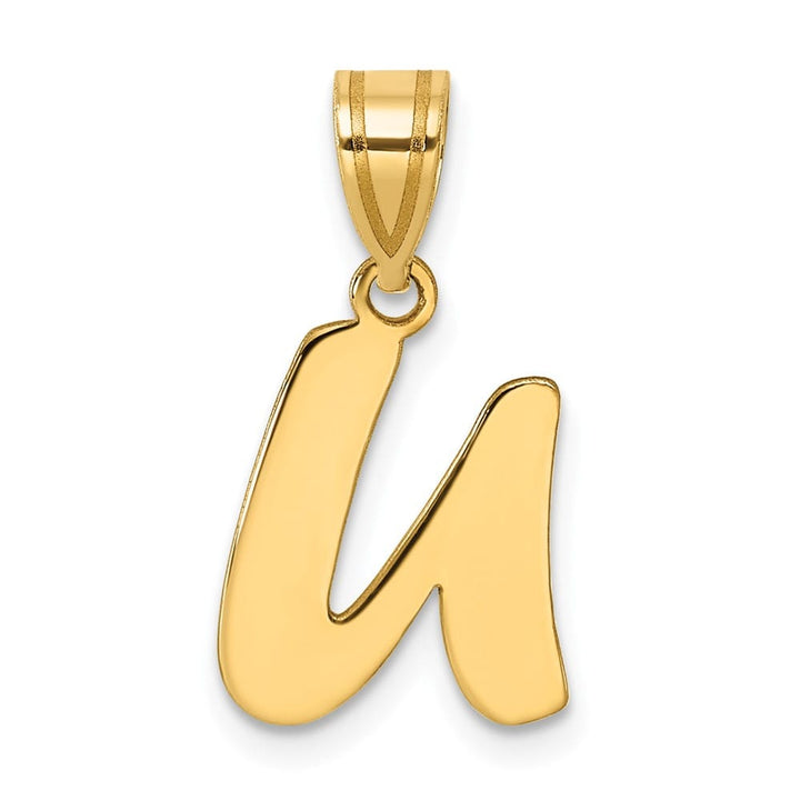 14k Yellow Gold Polished Finish Script Design Letter U Initial Pendant